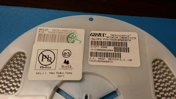 (100 PCS) TACR106M006RTA Cap Tant Solid 10uF 6.3V R CASE 20% -55°C ~ 125°C ROHS