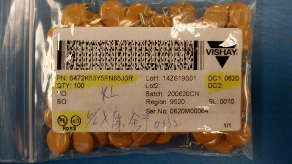 (100pcs) S472K53Y5PN65J0R CAP CER 4700PF 1KV Y5P RADIAL