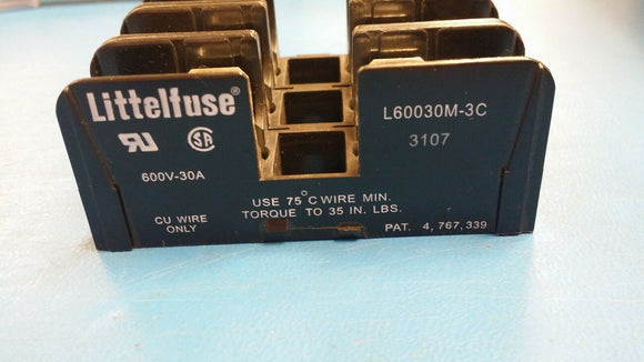 (1PC) L60030M-3C LITTELFUSE Fuse Block 30A 600V 3 Circuit Cartridge Chassis Mt