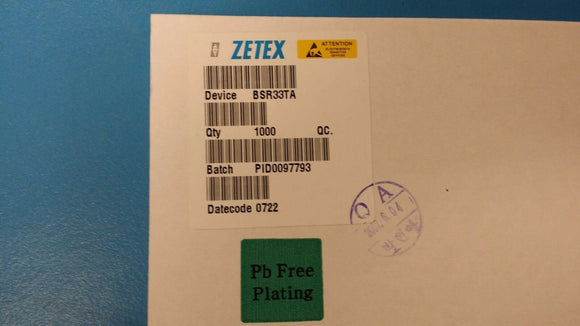 (1000 PCS) BSR33TA ZETEX TRANS PNP 80V 1A SOT-89 ROHS