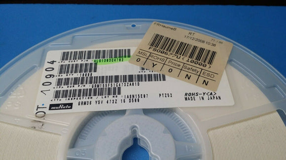 (100 PCS) GRM155F51C473ZA01D MURATA  MLCC CER CAP 0.047uF 16V SMT 0402 ROHS