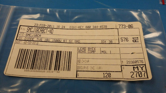 (20pcs) SMCJ18CA Diode TVS Single Bi-Dir 18V 1.5KW 2-Pin DO-214AB