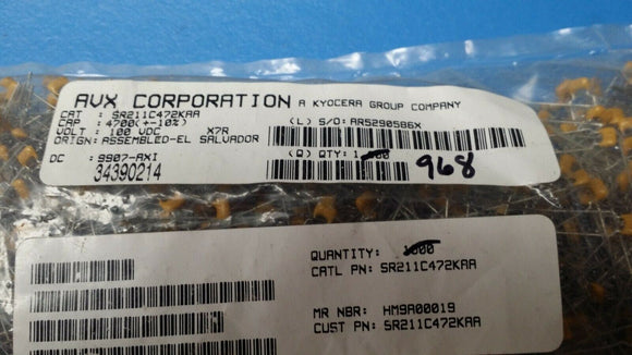 (20 PCS) SR211C472KAA AVX MLCC -CERAMIC CAP 100 VDC 4700 pF X7R 10 % AXIAL