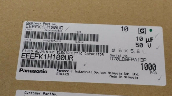 (100pcs) EEEFK1H100UR Cap Aluminum Lytic 10uF 50V 20% (5 X 5.8mm) SMD 85mA 2000h