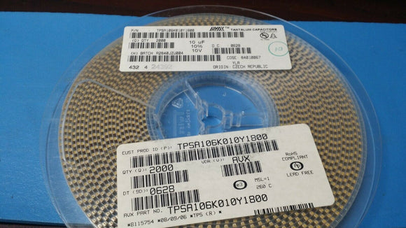 (10PC) TPSA106K010Y1800 AVX Cap Tant Solid 10uF 10V CASE 10% 1.8 Ohm 125Â°C ROHS