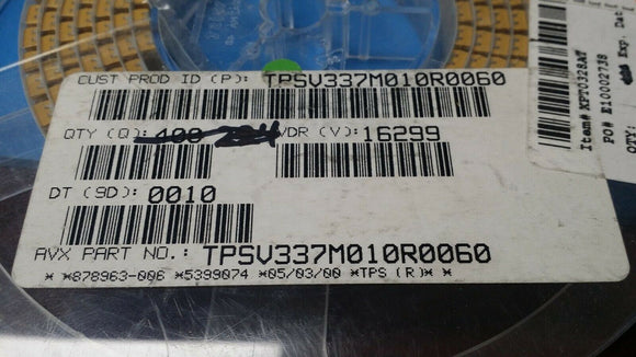 (2 PCS) TPSV337M010R0060 AVX Cap Tant Solid 330uF 10V V CASE 20% 0.06 Ohm 125Â°C