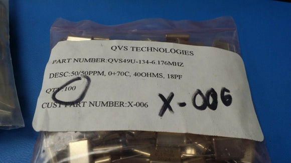 (15 PCS) QVS49U-134-6.176MHz CRYSTAL 49U 6.176MHZ 50/50PPM 400OHMS 18pF 0-70C