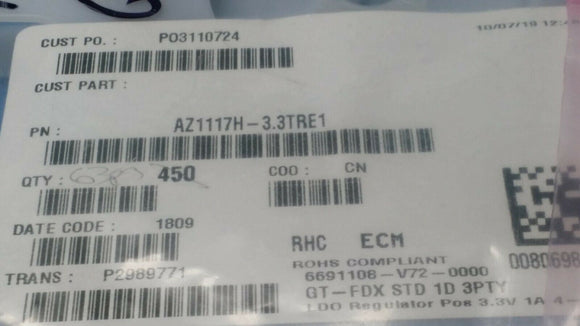 (10 PCS) AZ1117H-3.3TRE1 DIODES INC. IC REG LINEAR 3.3V 1A SOT223 ROHS