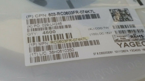 (100 PCS) RC0603FR-074K7L YAGEO RES 4.7K OHM 1% 1/10W 0603 ROHS