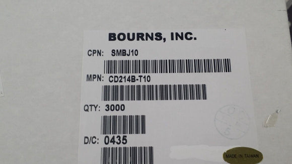 (10 PCS) CD214B-T10 (SMBJ10) BOURNS ESD Suppressors / TVS Diodes 5W 10V DO-214AA