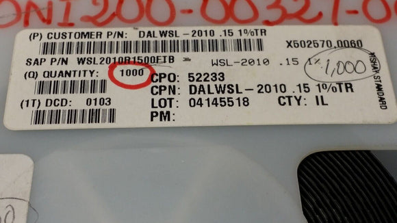 (15pcs) WSL2010R1500FTB Res Metal Strip 2010 0.15 Ohm 1% 0.5W(1/2W) ±75ppm/°C Su