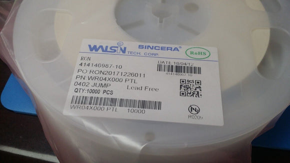 (10,000 PCS) WR04X000PTL Walsin Thick Film Resistors  SMD 0 ohm Jumper 0402 ROHS