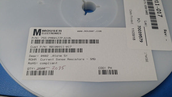 (10 PCS) PMR01ZZPJU10L Current Sense Resistors SMD 0402 .01ohm 5% AEC-Q200 ROHS