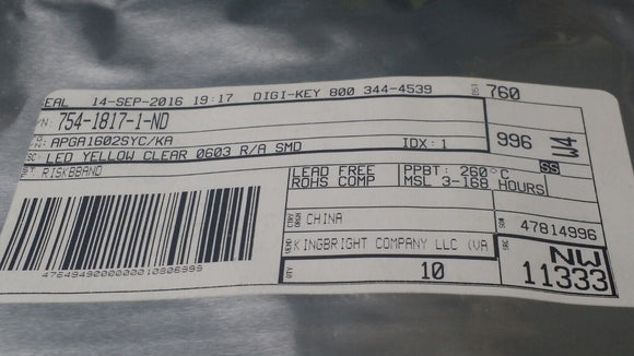 (10 PCS) APGA1602SYC/KA LED YELLOW CLEAR CHIP SMD R/A ROHS