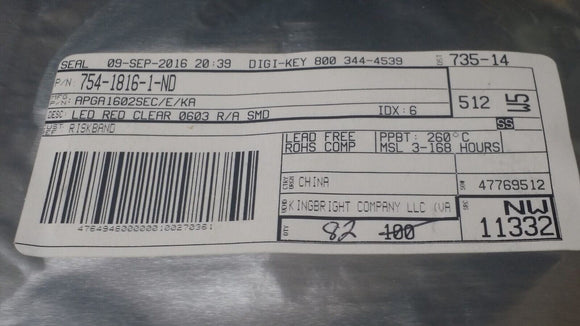 (10 PCS) APGA1602SEC/E/KA LED RED CLEAR CHIP SMD R/A ROHS