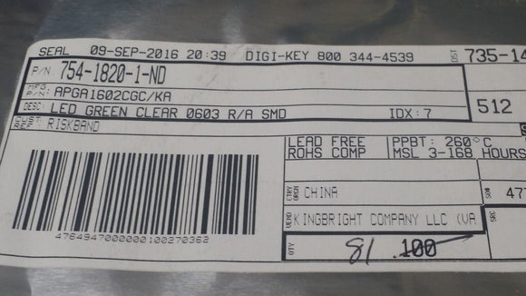 (10 PCS) APGA1602CGC/KA LED GREEN CLEAR CHIP SMD R/A ROHS