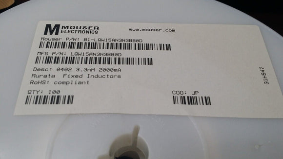 (10 PCS) LQW15AN3N3B80D MURATA Fixed Inductors 3.3 NH +-.1NH ROHS