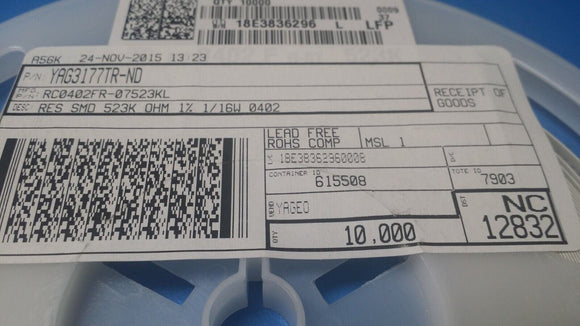 (10,000) RC0402FR-07523KL YAGEO RES 523K OHM 1% 1/16W 0402 ROHS