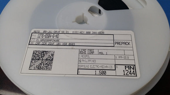 (25 PCS) CL10A226MPCNUBE SAMSUNG MLCC, CAP CER 22UF 10V X5R 0603 ROHS