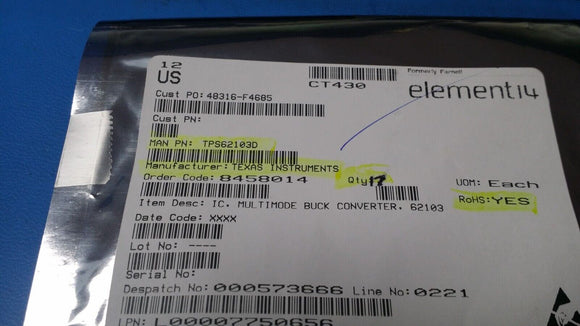 (1 PC) TPS62103D TI IC REG BUCK ADJ 500MA 8SOIC ROHS