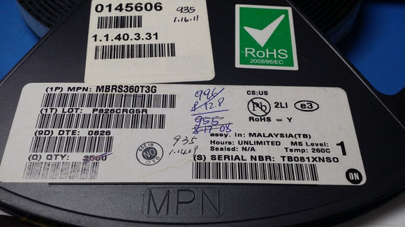 (10 PCS) MBRS360T3G ONSEMI Diode Schottky 60 V 3A Surface Mount SMC