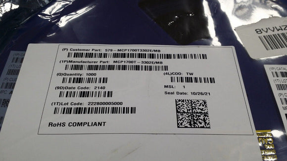 (10 PCS) MCP1700T3302EMB IC REG LINEAR 3.3V 250MA SOT89-3 ROHS