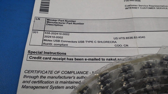 (1 PC) 202410-0002 MOLEX CONN RCP USB3.1 TYPEC 24P SMD RA ROHS