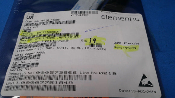 (1 PC) DAC7718SRGZT TI 12 Bit Digital to Analog Converter 8 48-VQFN (7x7) ROHS