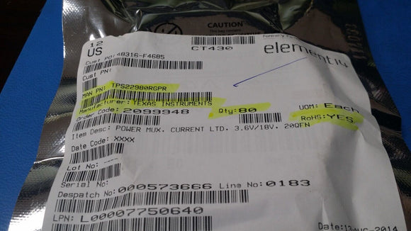 (2 PCS) TPS22980RGPR TI IC PWR IC MUX 1:1 20QFN ROHS