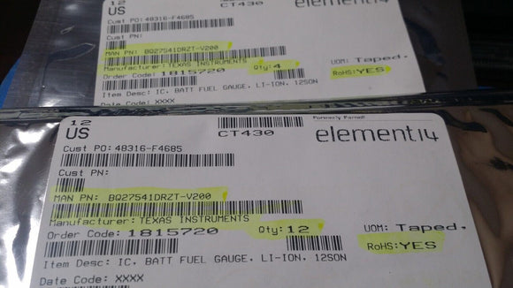 (1 PC) BQ27541DRZT-V200 TI IC BATT FUEL GAUGE LI-ION 12SON ROHS