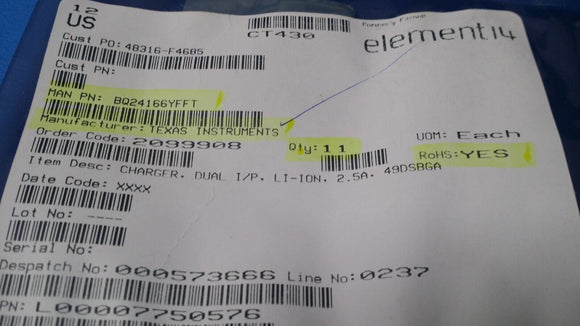 (1 PC) BQ24166YFFT TI Charger IC Lithium Ion 49-DSBGA (2.8x2.8) ROHS