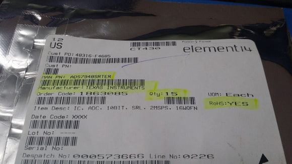 (1 PC) ADS7948SRTER TI IC ADC 10BIT SAR 16WQFN ROHS