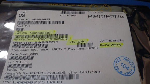 (1 PC) ADS7953SRHBT TI IC ADC 12BIT SAR 32VQFN ROHS