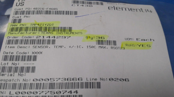 (1 PC) TMP421YZDT TI SENSOR DIGITAL -40C-125C 8DSBGA