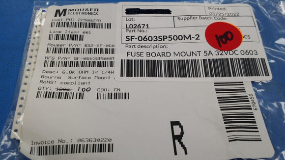 (10 PCS) SF-0603SP500M-2 BOURNS Surface Mount Fuses 5A 32V TIME DELAY ROHS