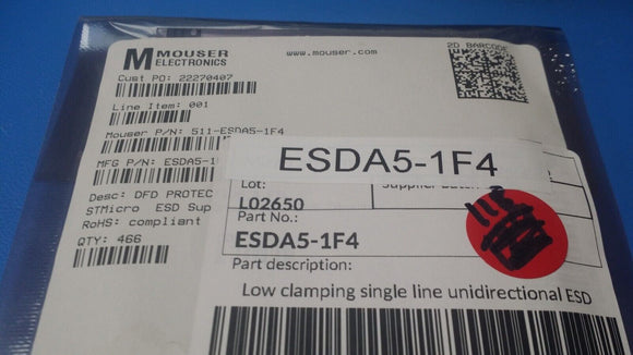 (118) EDSA5-1F4 STMICRO 9V Clamp 11A Ipp Tvs Diode Surface Mount 0201 ROHS