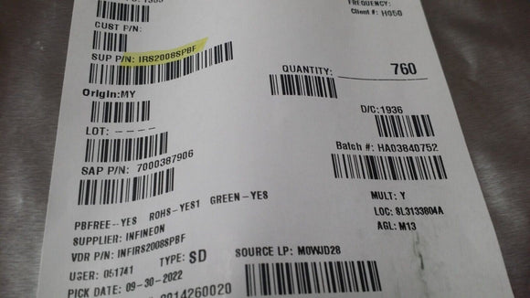 (10 PCS) IRS2008SPBF IC GATE DRVR HALF-BRIDGE 600 mA, 20V 8SOICC ROHS