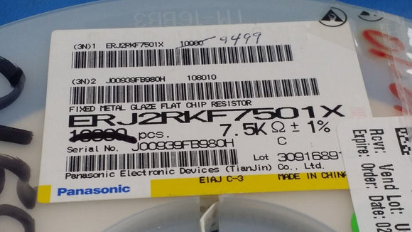 (100 PCS) ERJ-2RKF7501X PANASONIC RES SMD 7.5K OHM 1% 1/10W 0402 ROHS