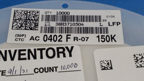 (10,000 PCS) AC0402FR-07150KL YAGEO RES SMD 150K OHM 1% 1/16W 0402 ROHS