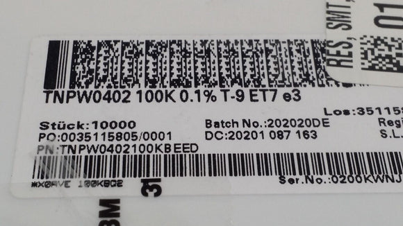 (10 PCS) TNPW0402100KBEED VISHAY RES 100K OHM 0.1% 1/16W 0402 ROHS