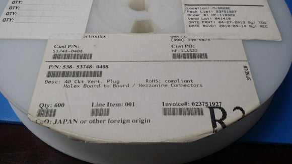 (2 PCS) 53748-0408 MOLEX CONN PLUG 40POS SMD GOLD ROHS