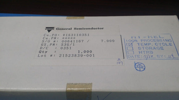 (10PC) S3G Vishay/General Semiconductor 3A 400V SMC (DO-214AB) Rectifier Diodes