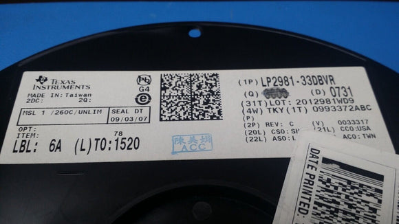 (10 PCS) LP2981-33DBVR TI IC REG LINEAR 3.3V 100MA SOT23-5 ROHS