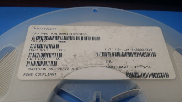 (25 PCS) 08051C102KAT2A AVX MLCC, CAP CER 1000PF 100V X7R 0805 ROHS