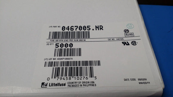 (10 PCS) 0467005.NR LITTELFUSE FUSE BOARD MNT 5A 32VAC/VDC 0603 ROHS