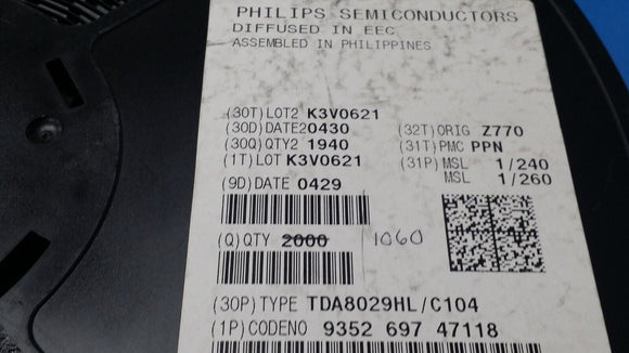 (1 PC) TDA8029HL/C1 Microcontroller, 8-Bit, MROM, 20MHz, CMOS, PQFP32