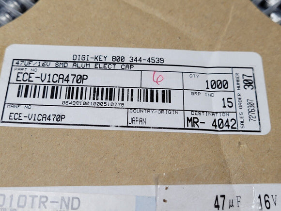 (25 PCS) ECEV1CA470P PANASONIC CAP ALUM 47UF 20% 16V SMD 3126