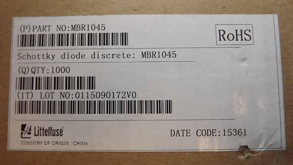(10PCS) MBR1045 LITTELFUSE Diode Schottky 45V 10A 2-Pin(2+Tab) TO-220AC ROHS