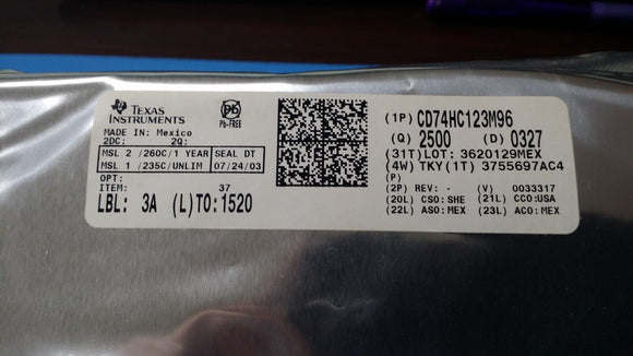 (25 PCS) CD74HC123M96 TI Monostable Multivibrator 25 ns 16-SOIC ROHS