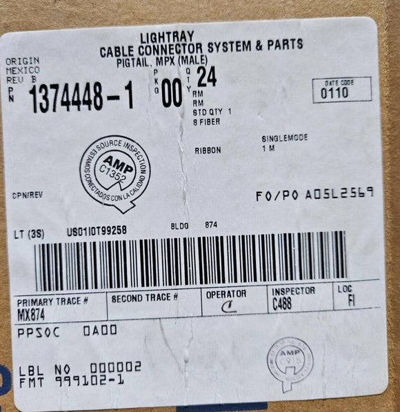 (24PC) 1374448-1 Fiber Optic Cable Assemblies PIGTAIL, 8FIB, SM RIB MPX